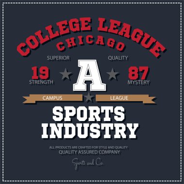 Şampiyonlar spor atletik kolej Ligi Chicago logo amblem. Vektör grafikler ve tipografi t-shirt Tasarım Giyim için.