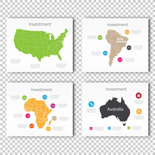 Business Investment slide set of USA, North America, Africa Maps Plantilla de diapositiva de presentación — Archivo Imágenes Vectoriales