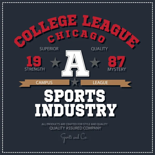 Campioni sportivi campionessa universitaria Chicago logo emblema. Grafica vettoriale e tipografia T-shirt per abbigliamento . — Vettoriale Stock