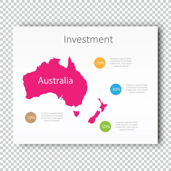 澳大利亚地图展示模板信息图投资幻灯片、企业布局设计、现代风格. — 图库矢量图片