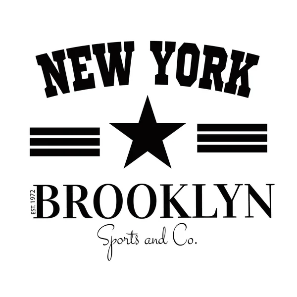 Varsity Nova Iorque Brooklyn faculdade universidade divisão equipe esporte beisebol rótulo tipografia, t-shirt gráficos para vestuário —  Vetores de Stock