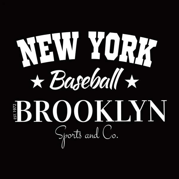 Varsity Nova Iorque Brooklyn faculdade universidade divisão equipe esporte beisebol rótulo tipografia, t-shirt gráficos para vestuário — Vetor de Stock