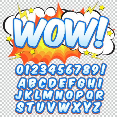 Turuncu çizgi alfabe seti. Harfler, sayılar ve rakamlar çocuklar illüstrasyonlar, Web siteleri, çizgi roman için