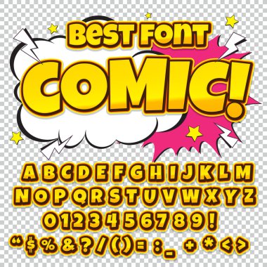 Alphabet collection set. Comic pop art style. Light color version. Letters, numbers and figures for kids clipart
