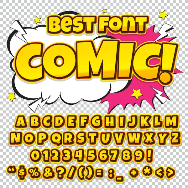 Alphabet-Set vorhanden. Comic-Pop-Art. hellfarbige Version. Buchstaben, Zahlen und Zahlen für Kinder — Stockvektor