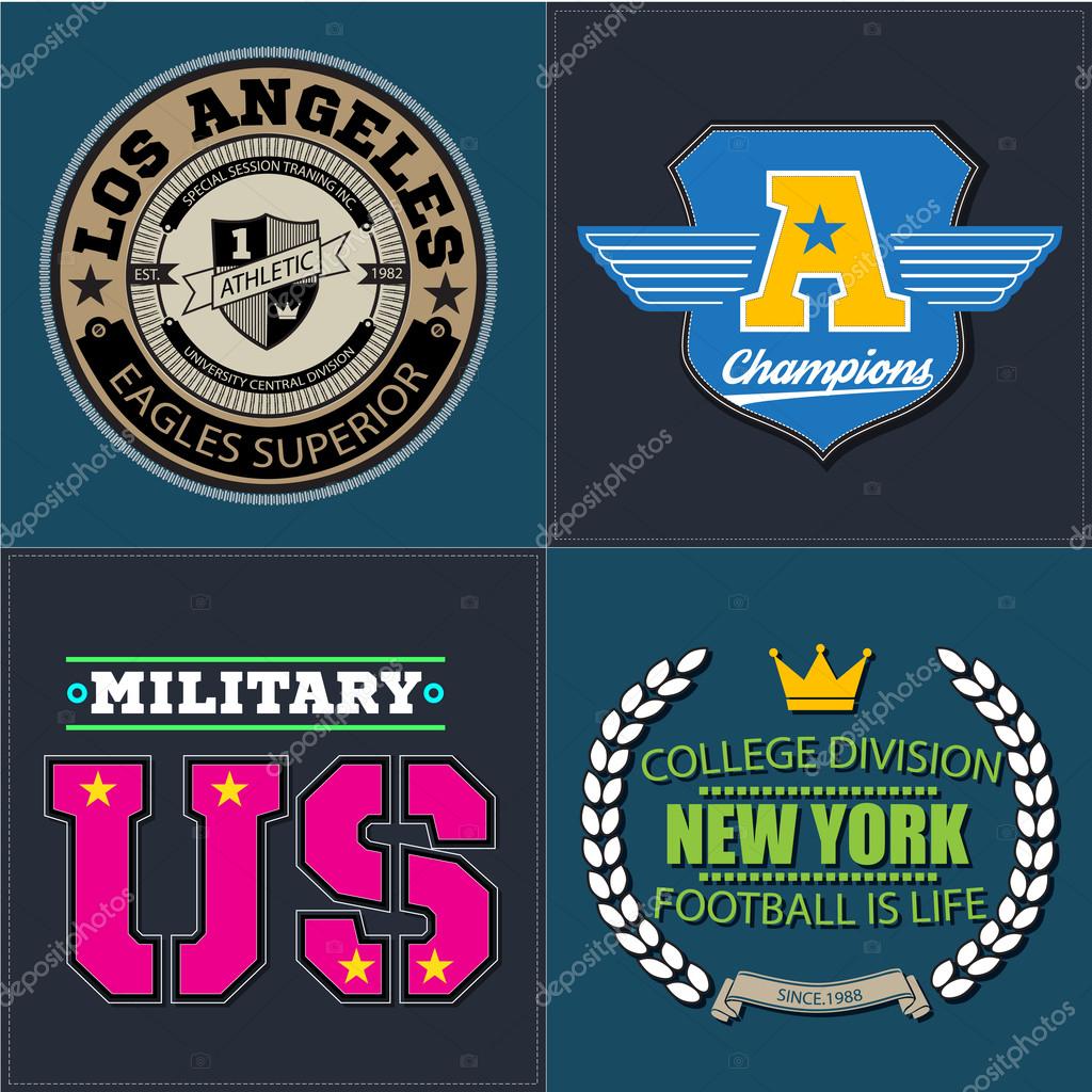 Sport athletic champions college baseball football logo emblem collection. Vector Graphics and typography t-shirt design for apparel. Isolated very easy to use.