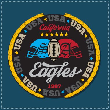 Atletizm şampiyonları kolej varcity Eagles futbol logosu amblemi. Vektör Grafik ve tipografi t-shirt tasarımı