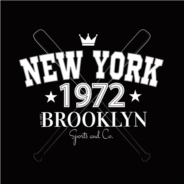 Varsity Nova Iorque Brooklyn faculdade universidade divisão equipe esporte beisebol rótulo tipografia, t-shirt gráficos para vestuário —  Vetores de Stock