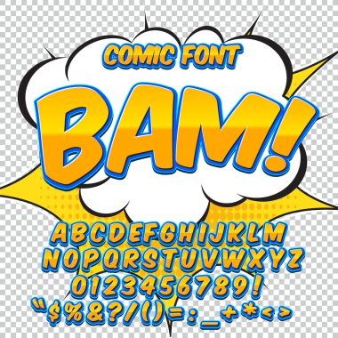 Creative high detail comic font. Alphabet in the style of comics, pop art. clipart