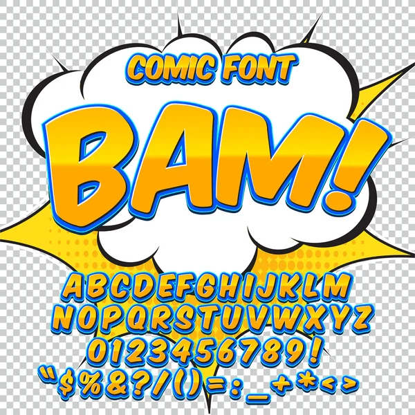 Creative high detail comic font. Alphabet in the style of comics, pop art. — Stock Vector
