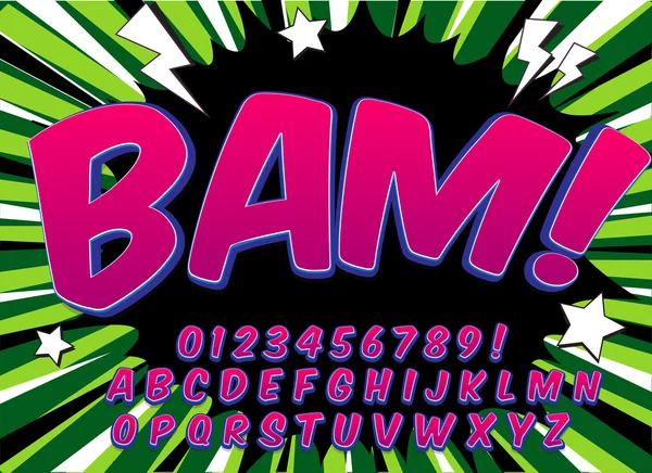 Yaratıcı yüksek detay komik yazı tipi. Alfabe çizgi roman, pop sanat tarzı. Harfler ve şekiller çocuklar dekorasyon için