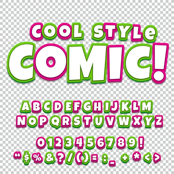 Ensemble de collection Alphabet. Style pop art comique. Lettres, chiffres et illustrations pour enfants, livres — Image vectorielle