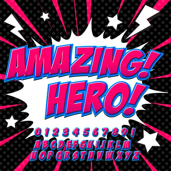 Yaratıcı yüksek detay komik yazı tipi. Alfabe tarzında bir çizgi roman, pop art.