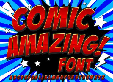 Komik alfabe seti. Harfler, sayılar ve rakamlar çocuklar illüstrasyonlar, Web siteleri, çizgi roman, afiş için