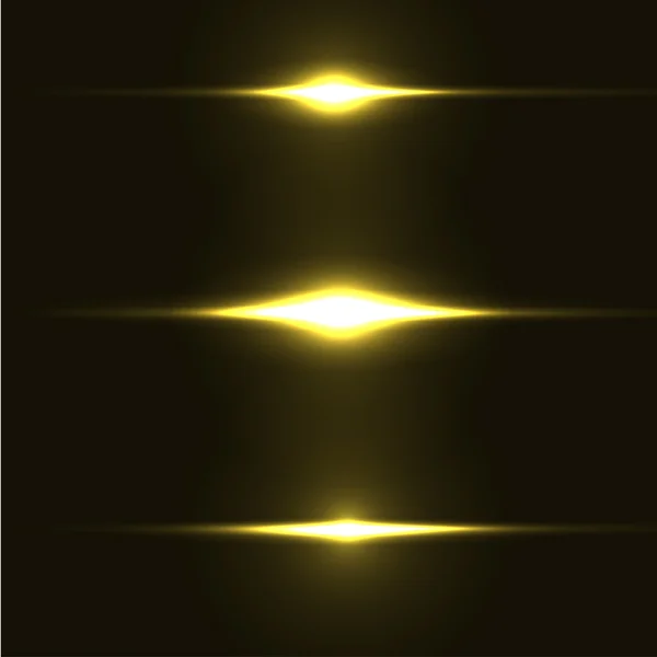 Golden light glare. Cosmic glows, lighting effects with flash — Stock