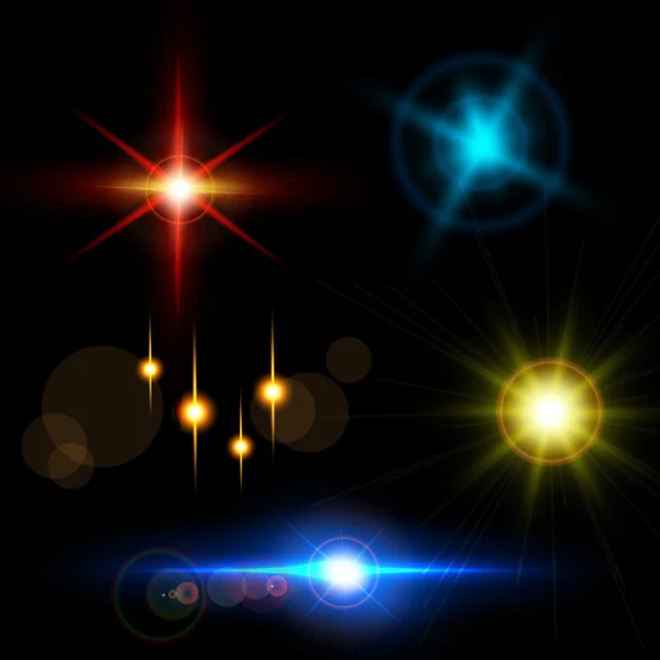 Ensemble de lumières scintillantes avec des effets de transparence. Collection de belles fusées éclairantes . — Image vectorielle