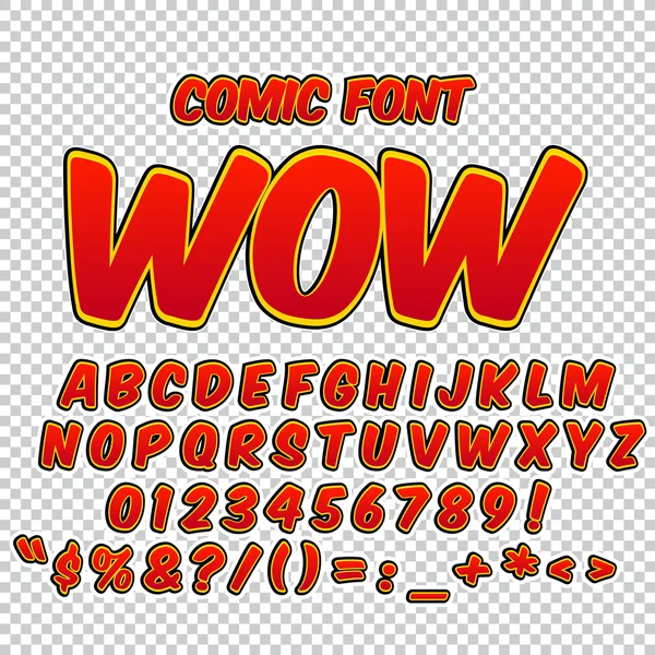 Alfabe seti. Komik pop sanat tarzı. Kırmızı renk sürümü. Harfler, sayılar ve rakamlar çocuklar illüstrasyonlar, çizgi roman, afiş için.
