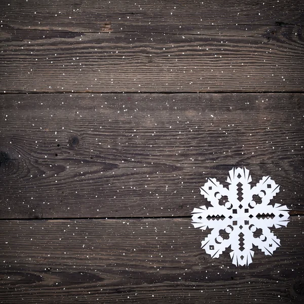 Natale sfondo in legno con fiocchi di neve — Foto Stock