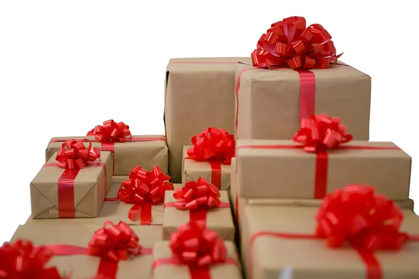 Caixa com presentes e arco vermelho — Fotografia de Stock