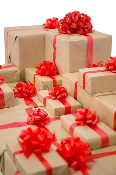 Box with gifts and red bow — Stock Photo, Image