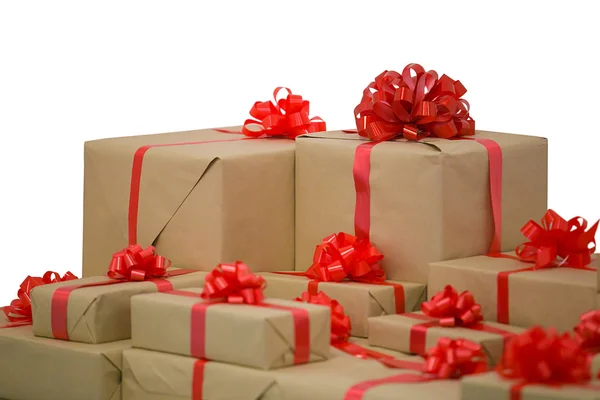 Box with gifts and red bow — Stock Photo, Image