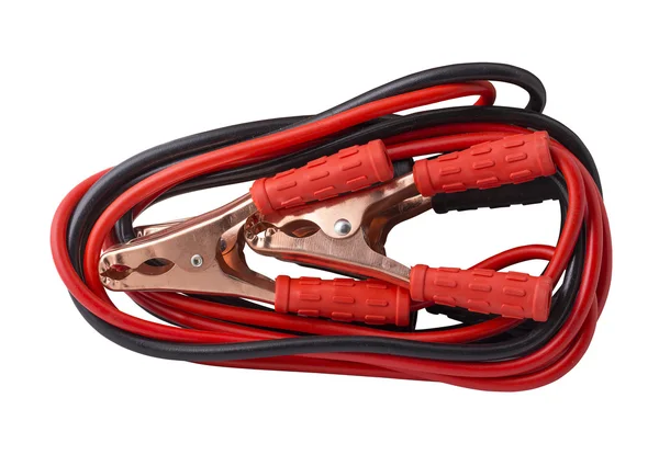 Clamps for charging battery in black and red 스톡 사진