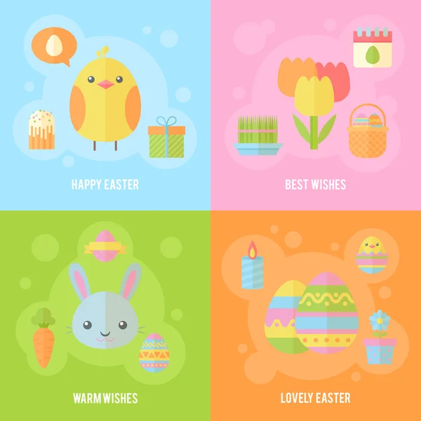 Bunte Frühling Ostern flache Banner gesetzt — Stockvektor