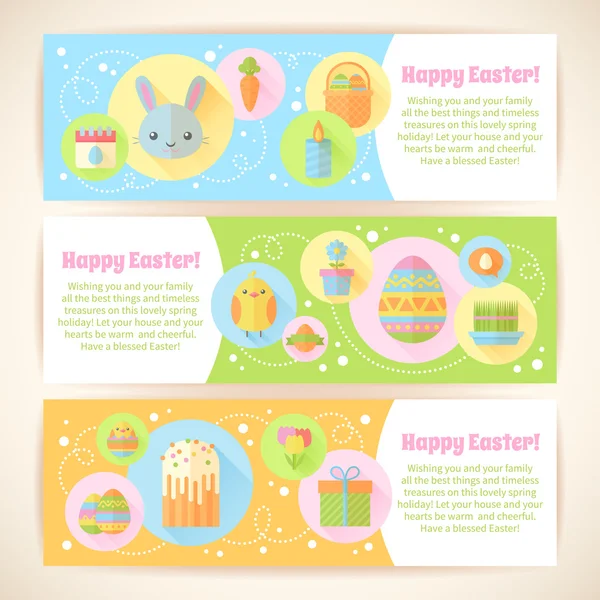 Kolorowy wiosna Wielkanoc płaski banery zestaw — Wektor stockowy