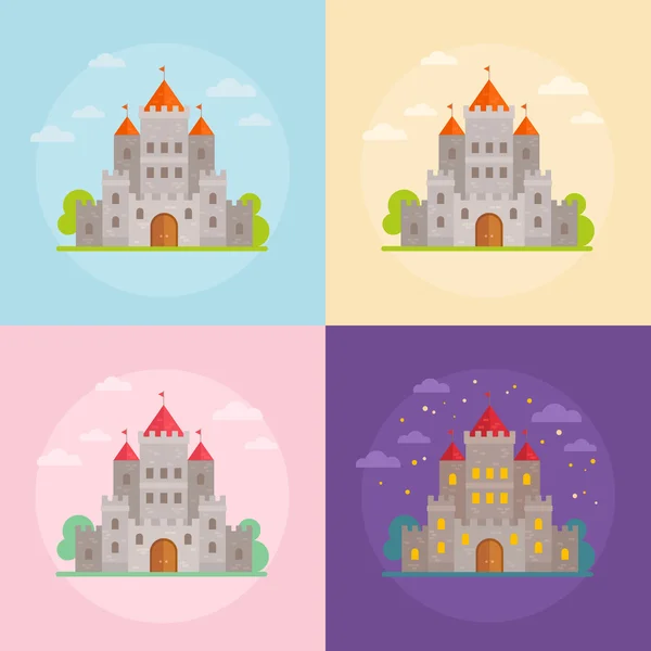 Set de castillos medievales planos — Vector de stock