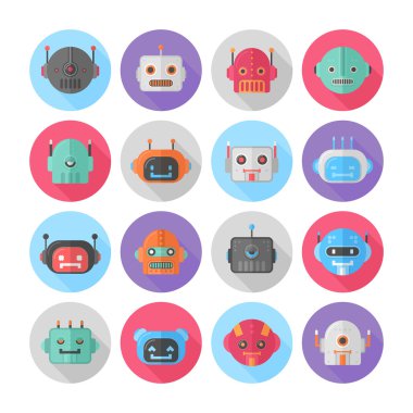 Çizgi film düz robot simge kümesi 
