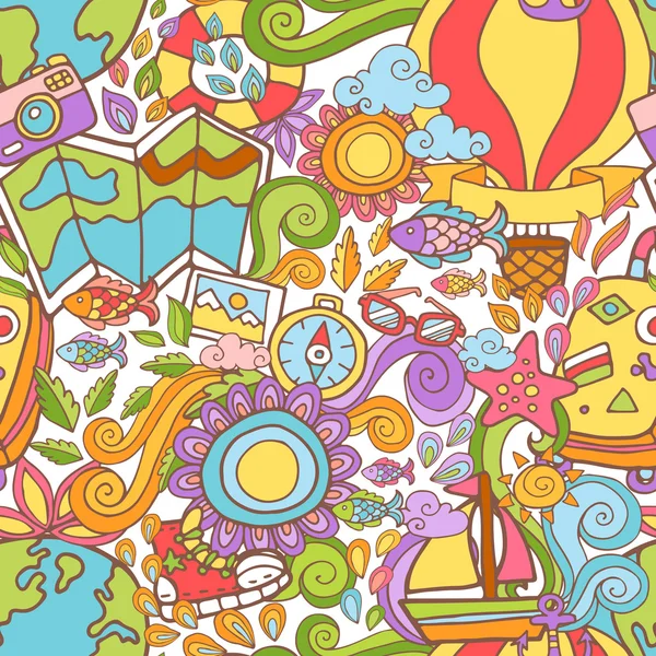 Utazás nyáron varrat nélküli mintát doodle elemek — Stock Vector