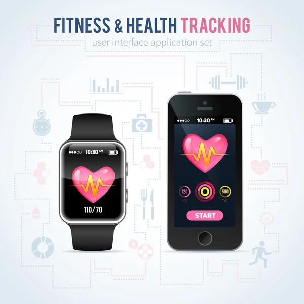 Gezondheid fitness tracker interface voor slimme horloge en telefoon — Stockvector