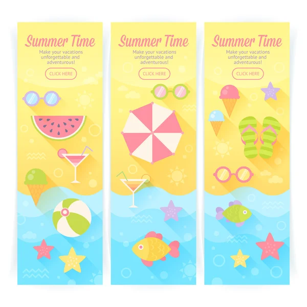 Zomer banners met platte reizen elementen — Stockvector