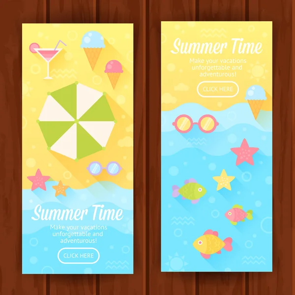 Zomer banners met platte reizen elementen — Stockvector