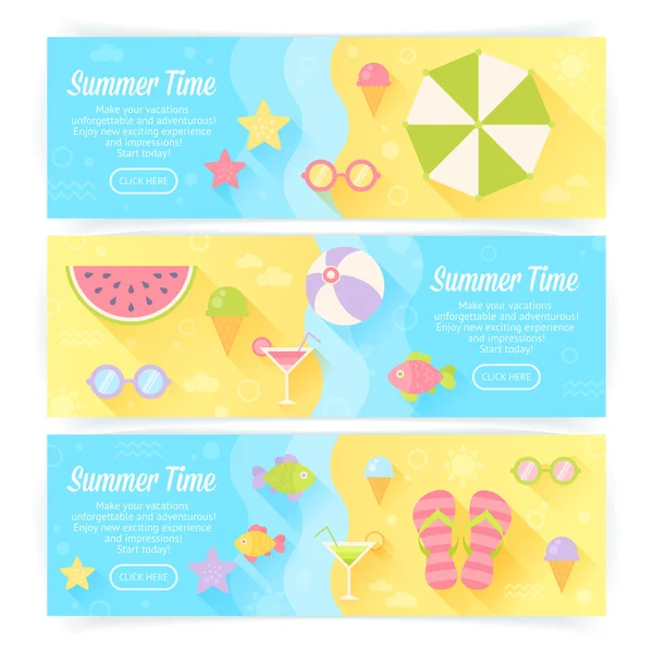 Літні банери з плоскими елементами подорожі — стоковий вектор
