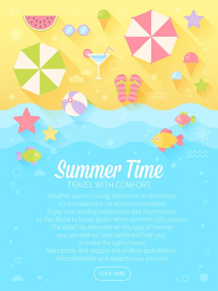 Zomer banners met platte reizen elementen — Stockvector