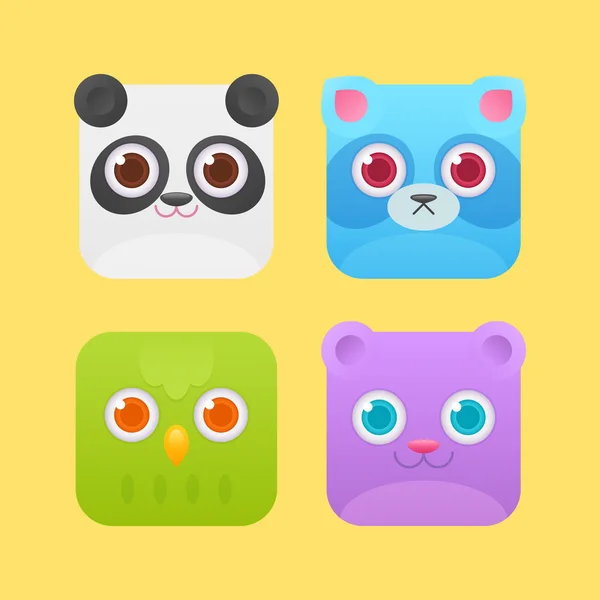 Cute zwierząt kwadratowych ikony dla gry — Wektor stockowy