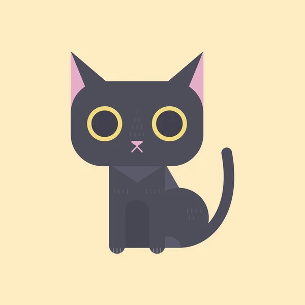 Cute black cat in flat style — Stock Vector