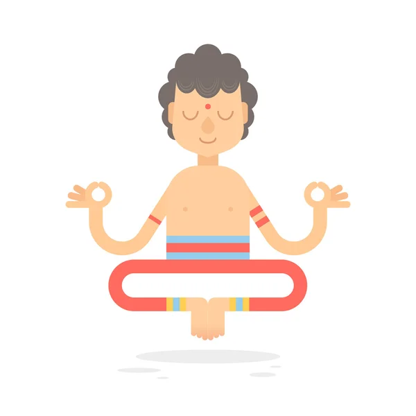 Meditating cartoon man yogi character — Stock Vector