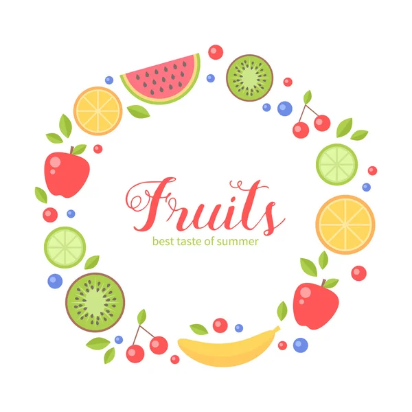 Flat fruits collection circle card — Stock Vector