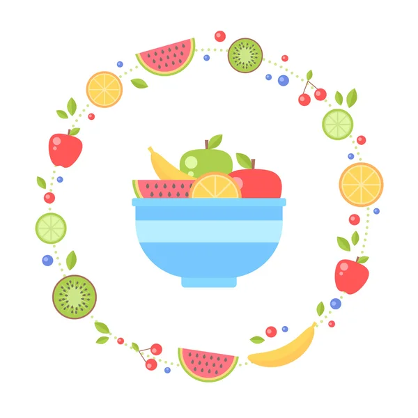 Flat fruits collection circle card — Stock Vector