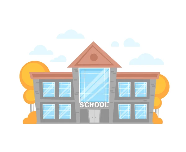 Edificio de la escuela plana de dibujos animados aislado sobre fondo blanco — Vector de stock