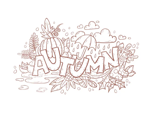 Autumn doodle page for adult coloring book — Stock Vector