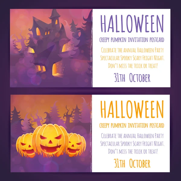 Conjunto de pancartas de Halloween con casa embrujada espeluznante — Vector de stock