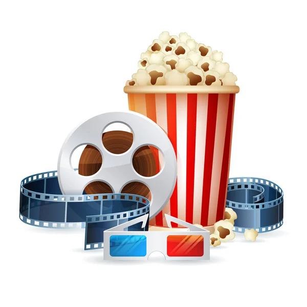 Cine y películas objetos realistas aislados en blanco — Vector de stock