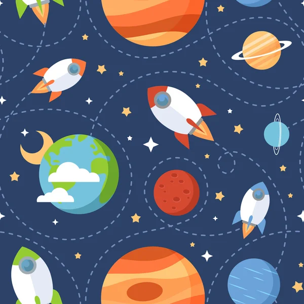 Seamless children cartoon space pattern — Stock Vector