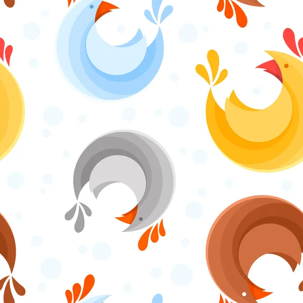 Desain pola mulus dengan ikon ayam bergaya warna-warni - Stok Vektor