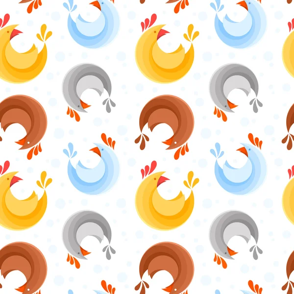 Naadloze patroon ontwerp met kleurrijke gestileerde kip pictogrammen — Stockvector