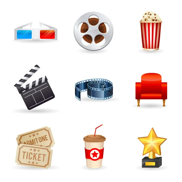 Conjunto de iconos de cine realistas — Vector de stock