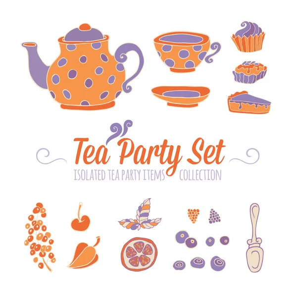 Een set objecten van de partij voor theetijd — Stockvector